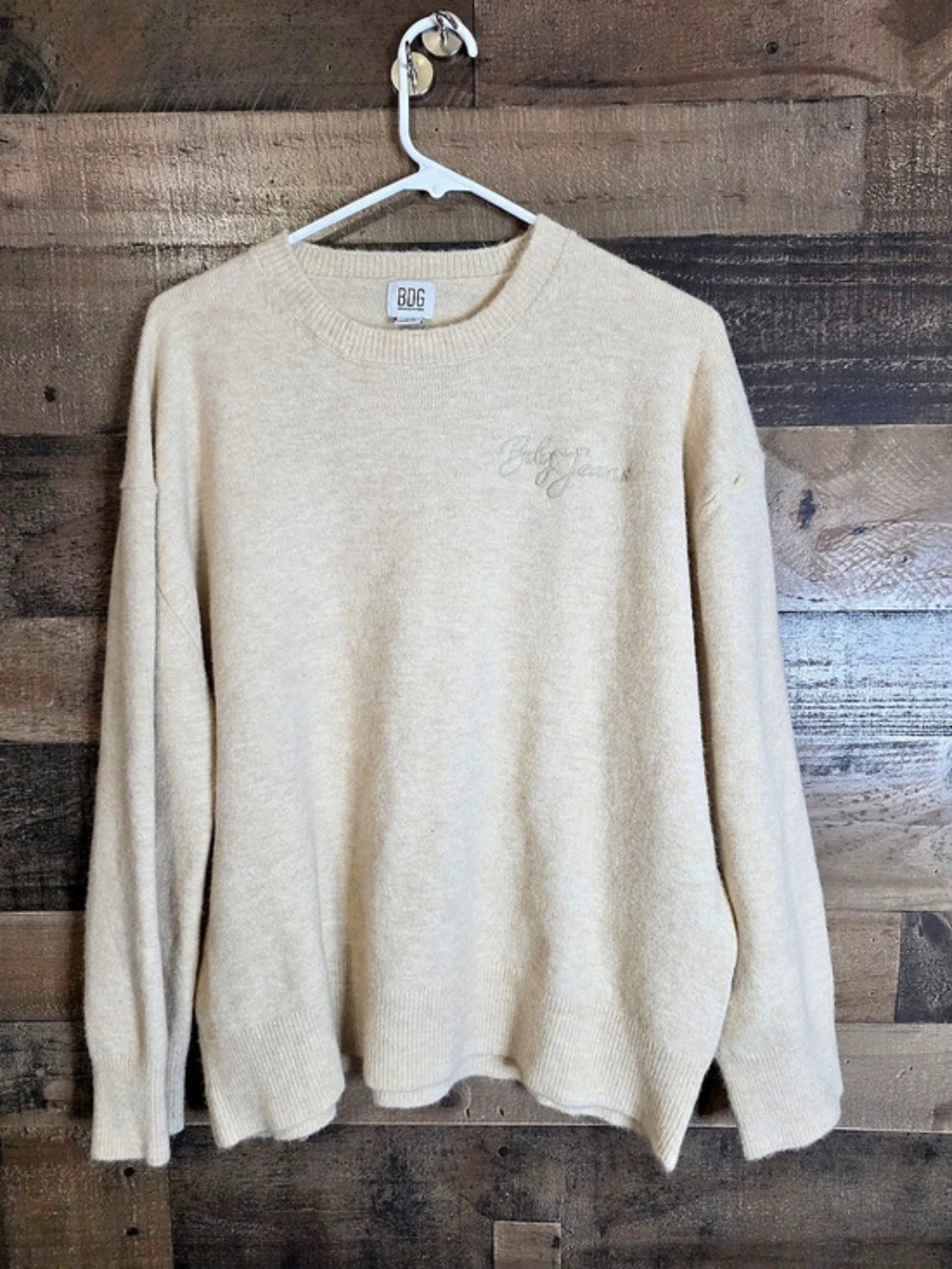 BDG Crewneck Sweater in Cream Size S-P